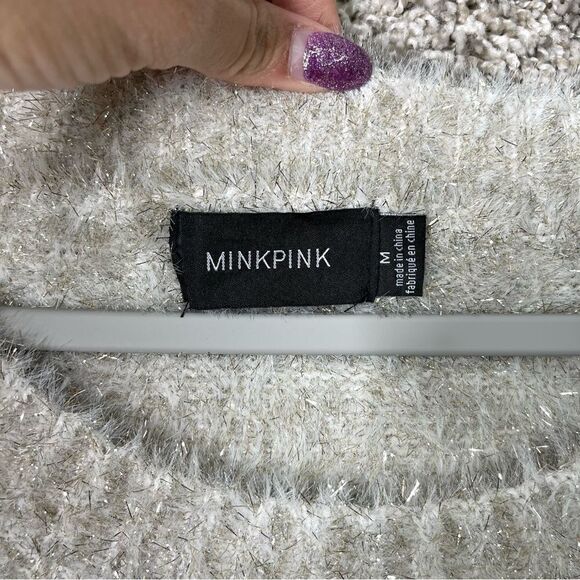 MINKPINK Sweater Women’s Medium Shine Bright Super Soft Fuzzy Metallic Shag - Picture 4 of 6